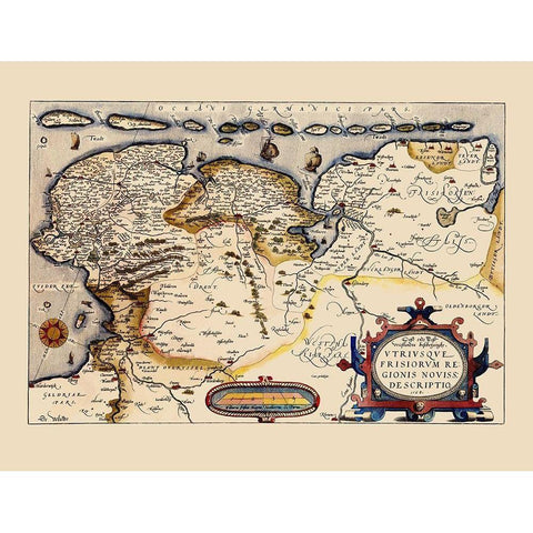 Friesland Area Netherlands - Ortelius 1574 Black Modern Wood Framed Art Print by Ortelius