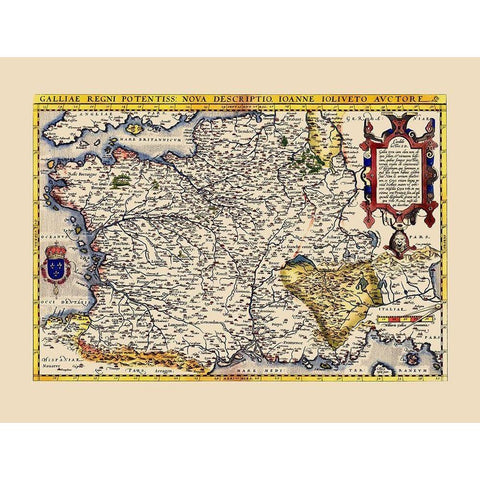 Gaul France - Ortelius 1579 Gold Ornate Wood Framed Art Print with Double Matting by Ortelius