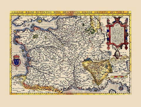 Gaul France - Ortelius 1579 Black Ornate Wood Framed Art Print with Double Matting by Ortelius