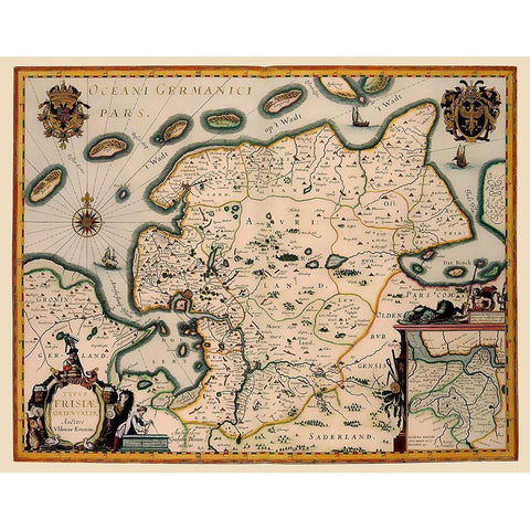East Friesland Netherlands - Blaeu 1630 White Modern Wood Framed Art Print by Blaeu
