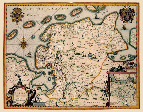 East Friesland Netherlands - Blaeu 1630 White Modern Wood Framed Art Print with Double Matting by Blaeu