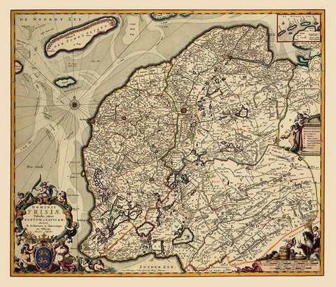 Friesland Province Netherlands - Visscher 1680 White Modern Wood Framed Art Print with Double Matting by Visscher