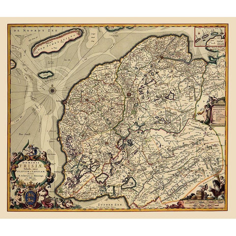 Friesland Province Netherlands - Visscher 1680 Black Modern Wood Framed Art Print by Visscher