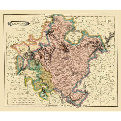 Franconia Duchy Germany - Hamilton 1831 Gold Ornate Wood Framed Art Print with Double Matting by Hamilton