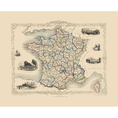 France - Tallis 1851 White Modern Wood Framed Art Print by Tallis