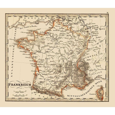 France - Stieler 1852 Black Modern Wood Framed Art Print by Stieler