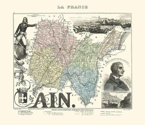 Ain Region France - Migeon 1869 Black Ornate Wood Framed Art Print with Double Matting by Migeon