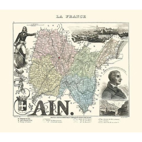 Ain Region France - Migeon 1869 White Modern Wood Framed Art Print by Migeon