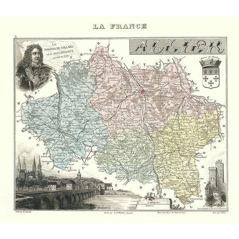 Allier Region France - Migeon 1869 Gold Ornate Wood Framed Art Print with Double Matting by Migeon