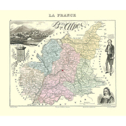 Basses Alpes Region France - Migeon 1869 Gold Ornate Wood Framed Art Print with Double Matting by Migeon