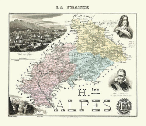 Hautes Alpes Region France - Migeon 1869 White Modern Wood Framed Art Print with Double Matting by Migeon