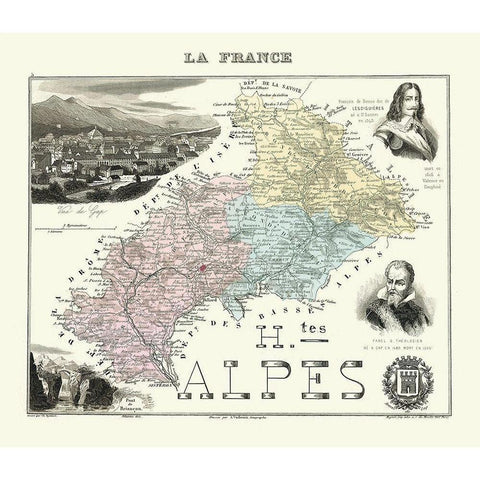 Hautes Alpes Region France - Migeon 1869 Gold Ornate Wood Framed Art Print with Double Matting by Migeon