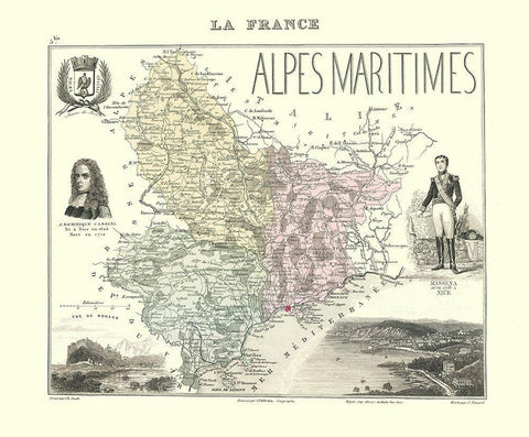 Alpes Maritimes Region France - Migeon 1869 Black Ornate Wood Framed Art Print with Double Matting by Migeon