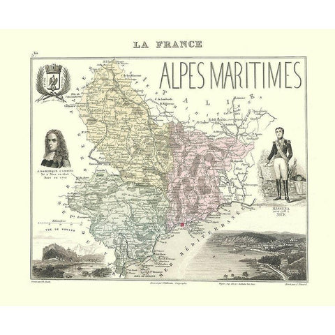 Alpes Maritimes Region France - Migeon 1869 Gold Ornate Wood Framed Art Print with Double Matting by Migeon