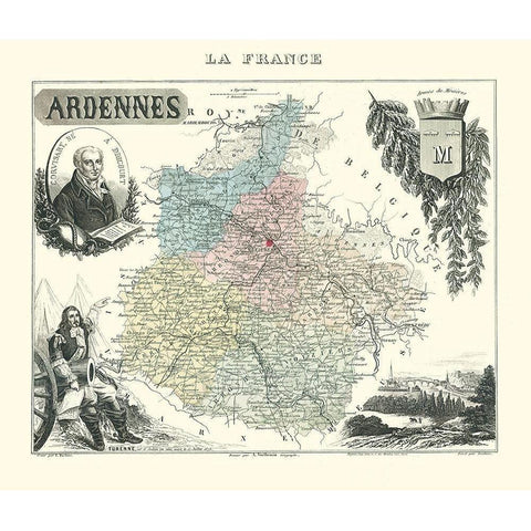 Ardennes Region France - Migeon 1869 Black Modern Wood Framed Art Print with Double Matting by Migeon