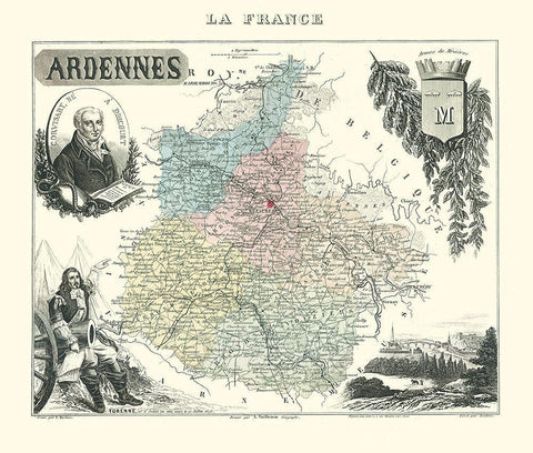 Ardennes Region France - Migeon 1869 Black Ornate Wood Framed Art Print with Double Matting by Migeon