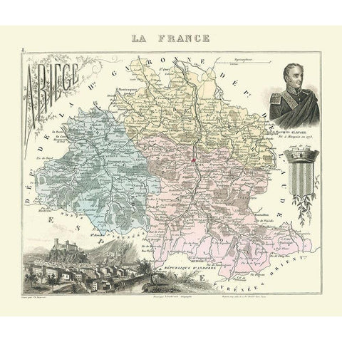 Ariege Region France - Migeon 1869 White Modern Wood Framed Art Print by Migeon