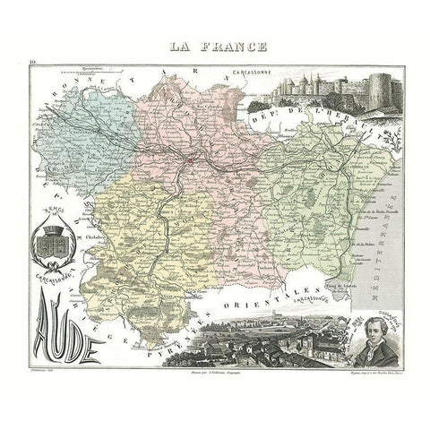 Aude Region France - Migeon 1869 Gold Ornate Wood Framed Art Print with Double Matting by Migeon