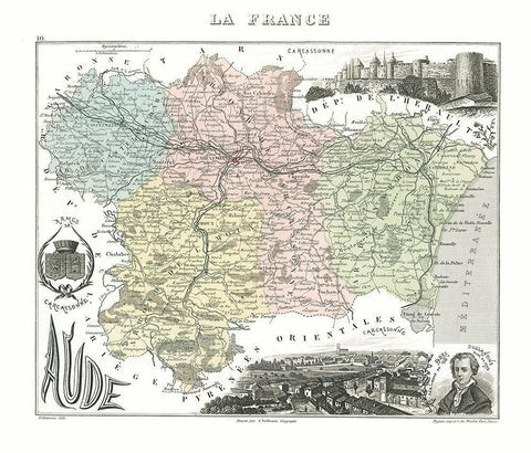 Aude Region France - Migeon 1869 Black Ornate Wood Framed Art Print with Double Matting by Migeon