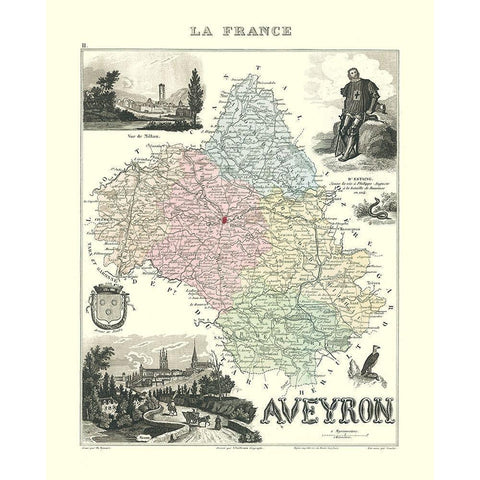 Aveyron Region France - Migeon 1896 Gold Ornate Wood Framed Art Print with Double Matting by Migeon