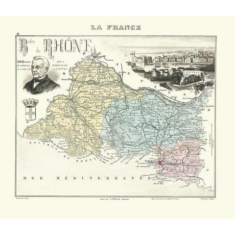 Bouches du Rhone Region France - Migeon 1896 Gold Ornate Wood Framed Art Print with Double Matting by Migeon