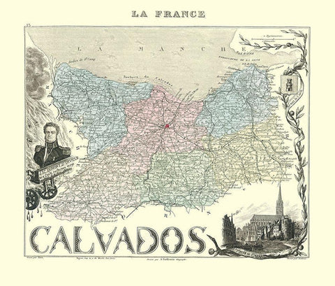 Calvados Region France - Migeon 1869 Black Ornate Wood Framed Art Print with Double Matting by Migeon