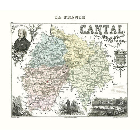 Cantal Region France - Migeon 1869 Gold Ornate Wood Framed Art Print with Double Matting by Migeon