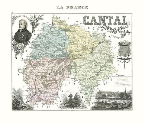 Cantal Region France - Migeon 1869 Black Ornate Wood Framed Art Print with Double Matting by Migeon