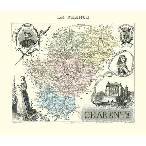 Charente Region France - Migeon 1869 Gold Ornate Wood Framed Art Print with Double Matting by Migeon