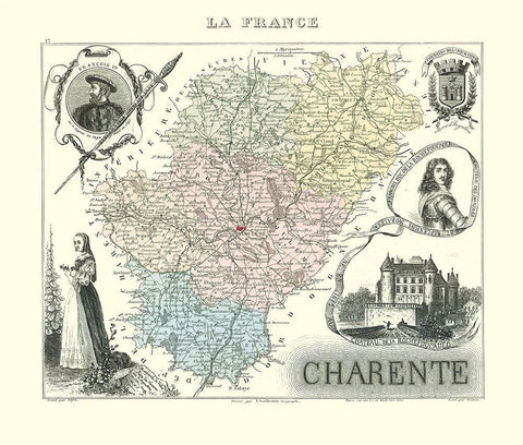 Charente Region France - Migeon 1869 Black Ornate Wood Framed Art Print with Double Matting by Migeon