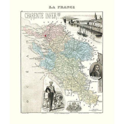 Charente Inferieure France - Migeon 1869 Black Modern Wood Framed Art Print with Double Matting by Migeon