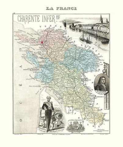 Charente Inferieure France - Migeon 1869 Black Ornate Wood Framed Art Print with Double Matting by Migeon