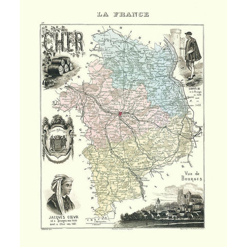 Cher Region France - Migeon 1869 Gold Ornate Wood Framed Art Print with Double Matting by Migeon