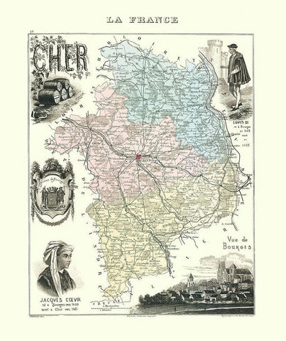 Cher Region France - Migeon 1869 White Modern Wood Framed Art Print with Double Matting by Migeon