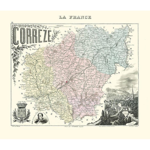 Correze Region France - Migeon 1896 White Modern Wood Framed Art Print by Migeon