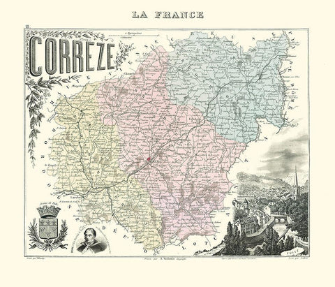 Correze Region France - Migeon 1896 Black Ornate Wood Framed Art Print with Double Matting by Migeon