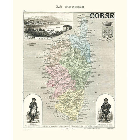 Corse Region France - Migeon 1869 Gold Ornate Wood Framed Art Print with Double Matting by Migeon