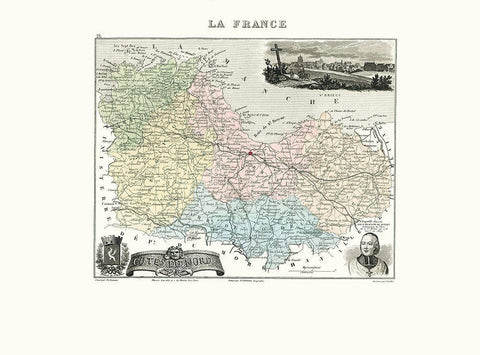 Cotes du Nord Region France - Migeon 1869 Black Ornate Wood Framed Art Print with Double Matting by Migeon