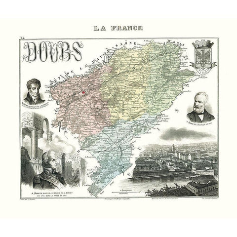 Doubs Region France - Migeon 1869 White Modern Wood Framed Art Print by Migeon