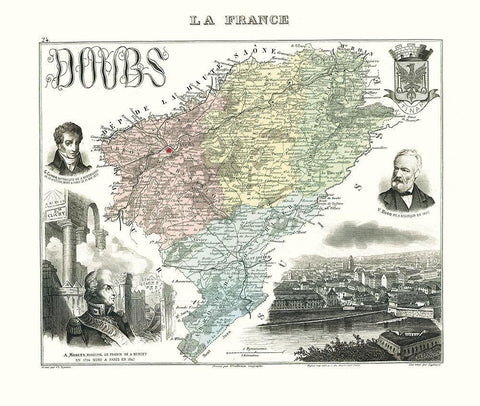 Doubs Region France - Migeon 1869 Black Ornate Wood Framed Art Print with Double Matting by Migeon