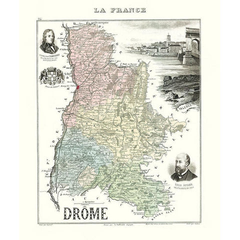 Drome Region France - Migeon 1869 Gold Ornate Wood Framed Art Print with Double Matting by Migeon