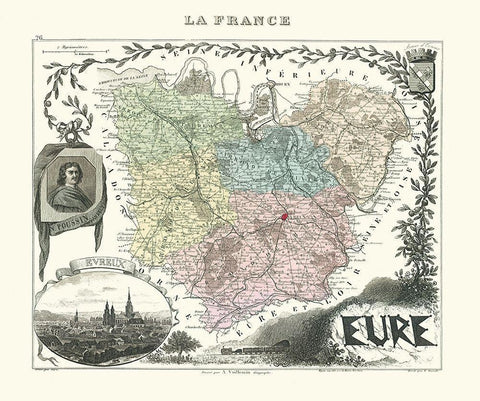 Eure Region France - Migeon 1869 Black Ornate Wood Framed Art Print with Double Matting by Migeon