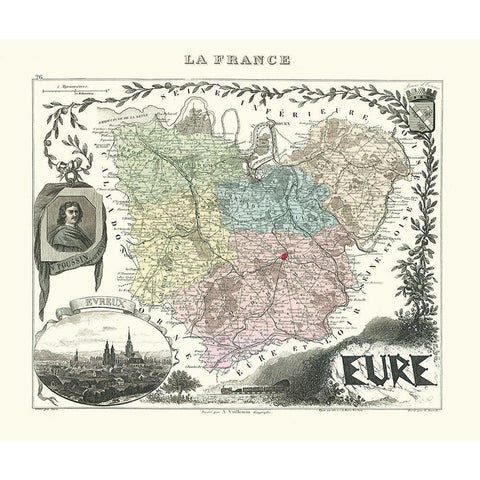 Eure Region France - Migeon 1869 Gold Ornate Wood Framed Art Print with Double Matting by Migeon