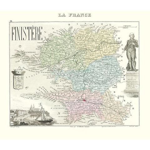 Finistere Region France - Migeon 1869 White Modern Wood Framed Art Print by Migeon