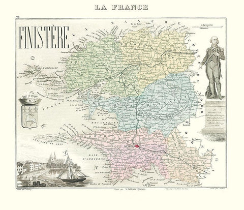 Finistere Region France - Migeon 1869 Black Ornate Wood Framed Art Print with Double Matting by Migeon