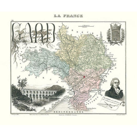 Gard Region France - Migeon 1869 Black Modern Wood Framed Art Print by Migeon