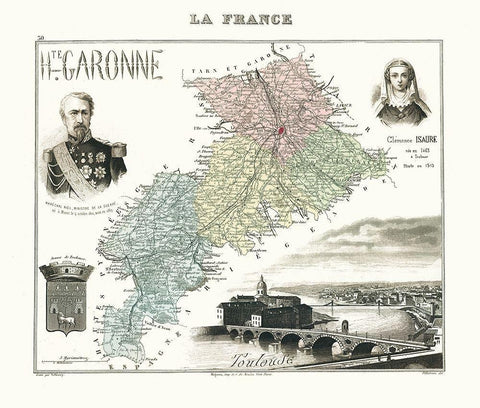 Haute Garonne Region France - Migeon 1869 White Modern Wood Framed Art Print with Double Matting by Migeon