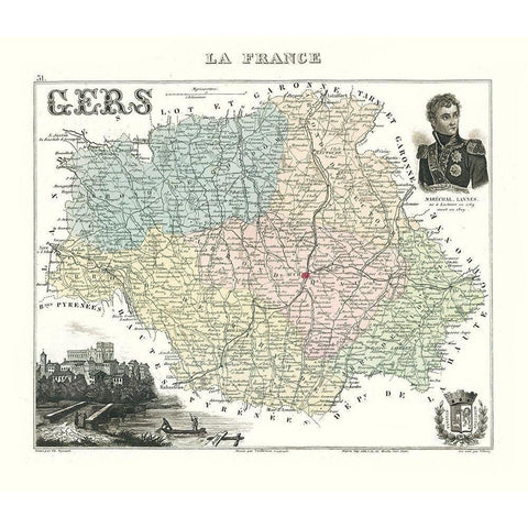 Gers Region France - Migeon 1869 Black Modern Wood Framed Art Print with Double Matting by Migeon