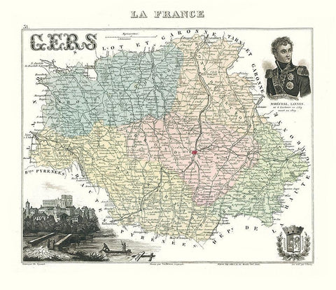 Gers Region France - Migeon 1869 White Modern Wood Framed Art Print with Double Matting by Migeon