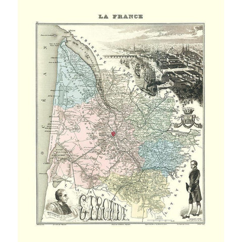 Gironide Region France - Migeon 1869 White Modern Wood Framed Art Print by Migeon